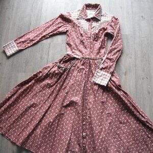 Gunne Sax Vintage Dress Fall Floral Western Red Brown XS/S